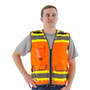 High Visibility Heavy Duty Surveyors Safety Vest - ANSI 2. 2-Tone DOT Striping. Zipper Close