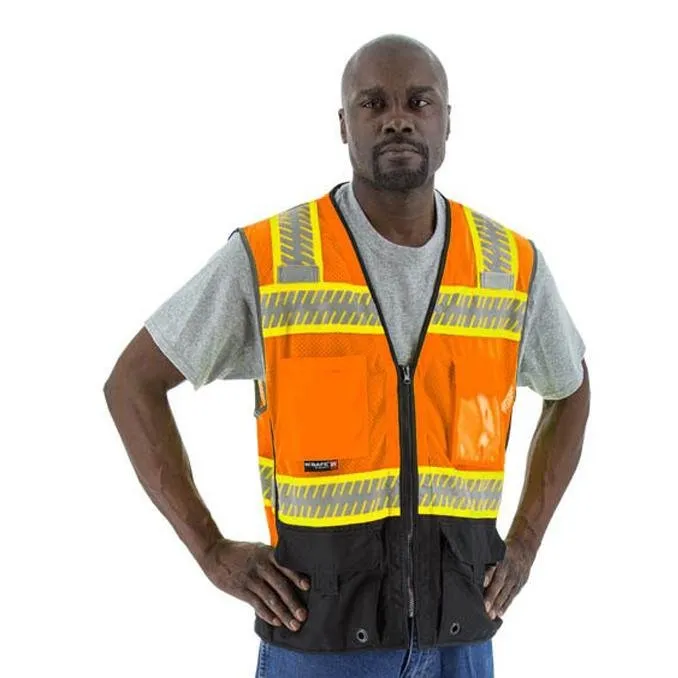 High Visibility Mesh Safety Vest - ANSI 2. DOT Reflective Chainsaw Striping. Zipper Close