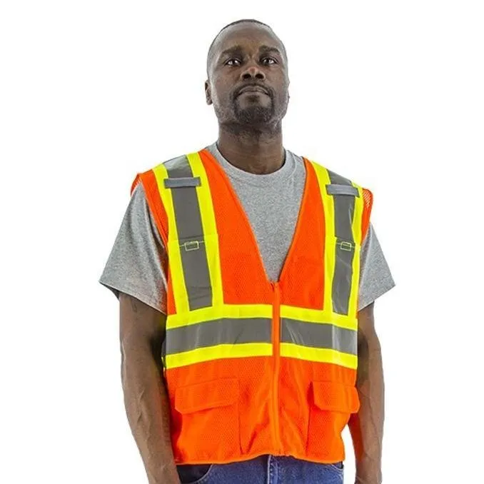 High Visibility Mesh Safety Vest - ANSI 2. DOT Striping. Zipper Close
