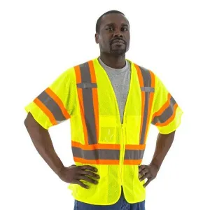 High Visibility Mesh Safety Vest - ANSI 3. DOT Striping. Zipper Close