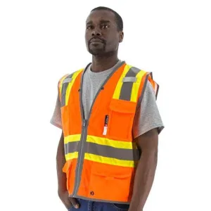 High Visibility Mesh Safety Vest - D-Ring Pass Through. ANSI 2. 2-Tone DOT Striping. Zipper Close