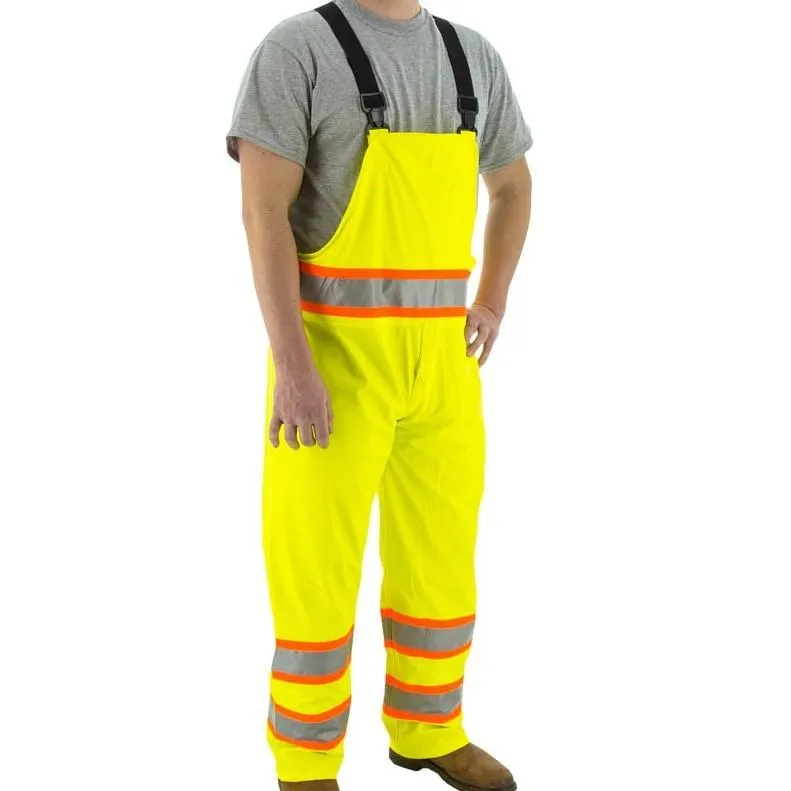 High Visibility Waterproof Rain Bib Overall - ANSI E. DOT Striping - Majestic