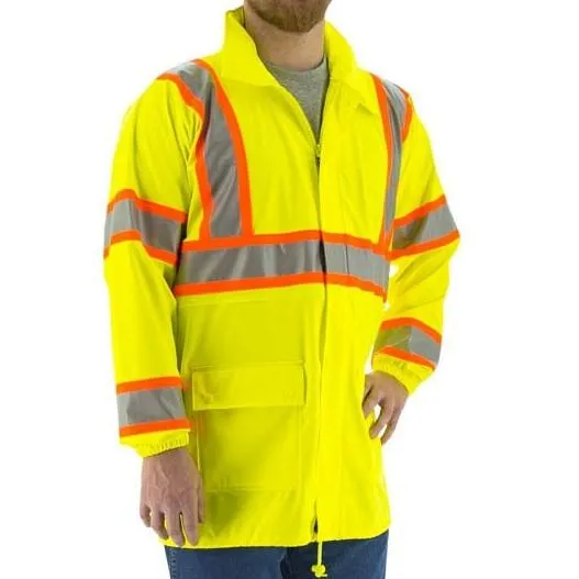 High Visibility Waterproof Rain Jacket - ANSI 3. DOT Striping - Majestic