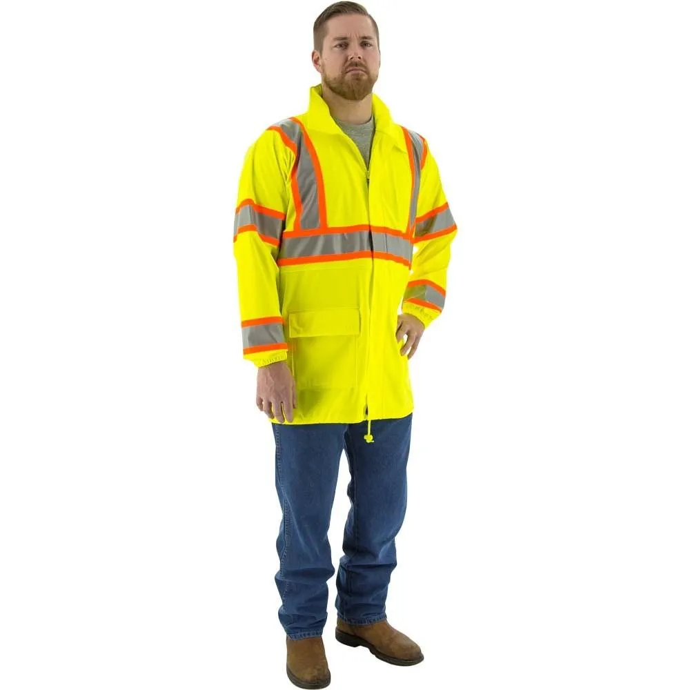 High Visibility Waterproof Rain Jacket - ANSI 3. DOT Striping - Majestic