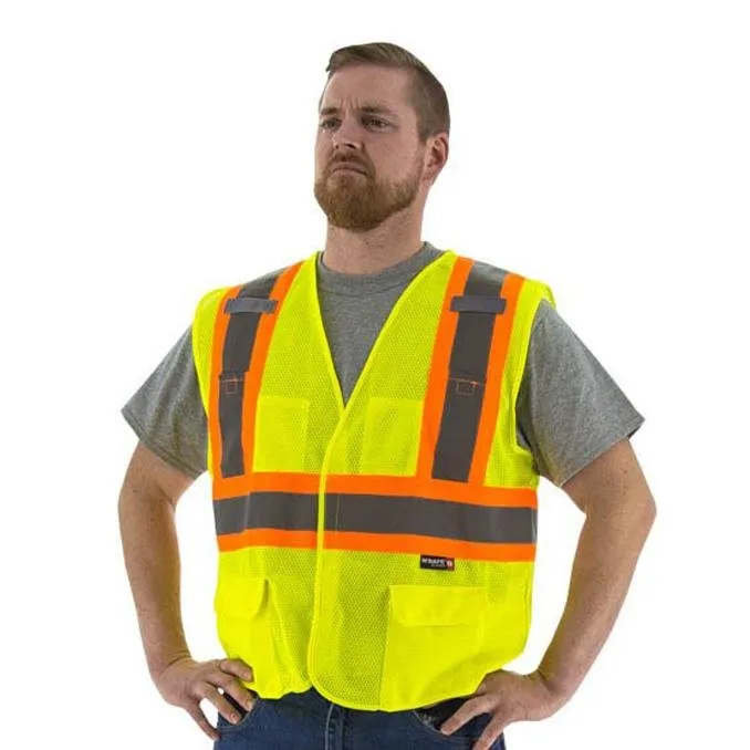 High Visibility Yellow Mesh Safety Vest - ANSI 2. DOT Striping. Velcro Close