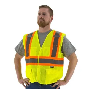 High Visibility Yellow Mesh Safety Vest - ANSI 2. DOT Striping. Velcro Close