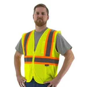 High Visibility Yellow Mesh Safety Vest - ANSI 2. DOT Striping. Zipper Close