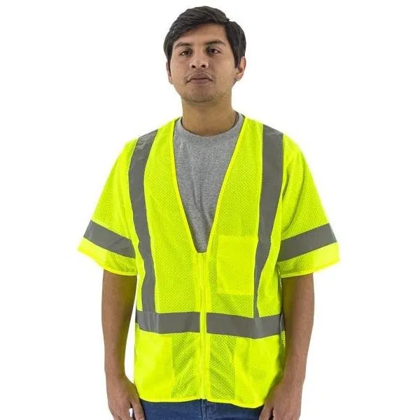 High Visibility Yellow Mesh Safety Vest - ANSI 3. Zipper Close