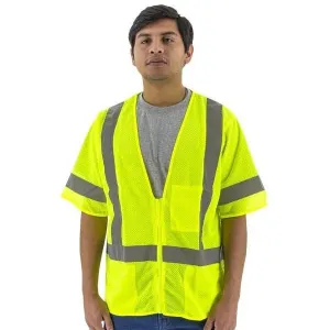 High Visibility Yellow Mesh Safety Vest - ANSI 3. Zipper Close