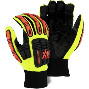 Impact Resistant Mechanics Glove with Armor Skin Palm. High Visibility (PK 12 Pairs) - Majestic Knucklehead X10