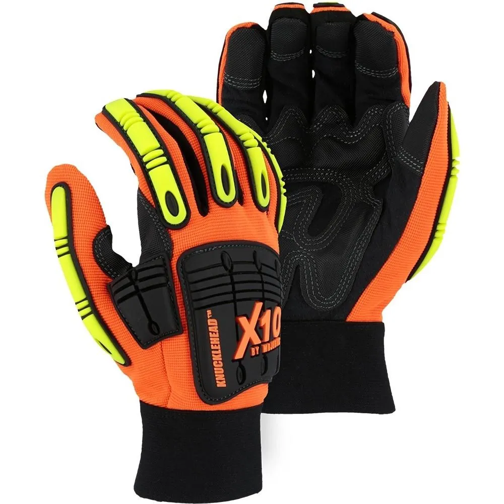 Impact Resistant Mechanics Glove with Armor Skin Palm. High Visibility (PK 12 Pairs) - Majestic Knucklehead X10