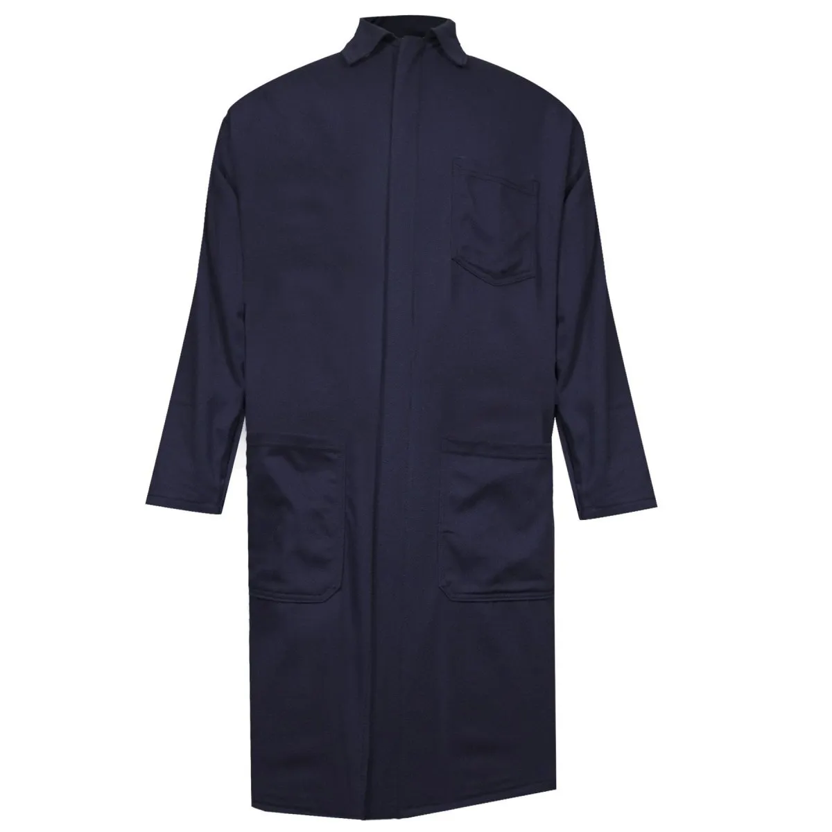 Lab Coat - Fire (FR) and Arc Flash Resistant. 42 Inches Long. Ultra Soft. Covered Snap Front. 3 Pockets - National Safety Apparel