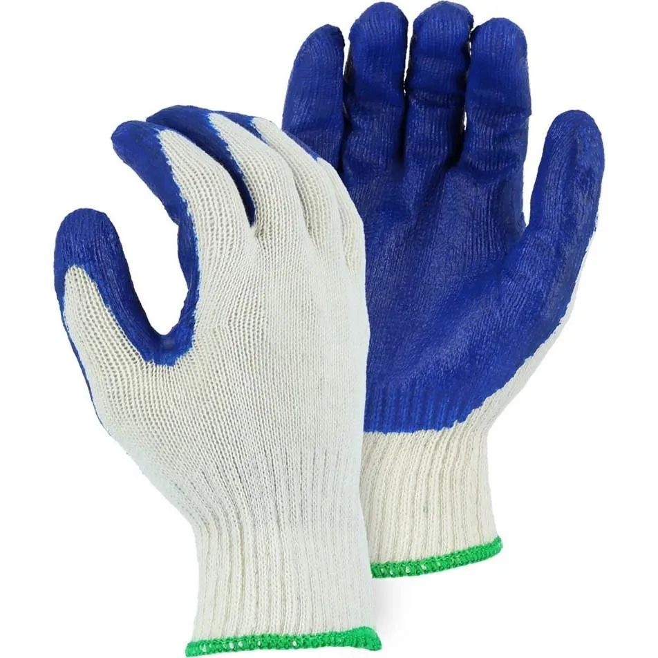 Latex Palm Dip on String Knit Liner Glove - Blue Latex (PK 12 Pairs) - Majestic