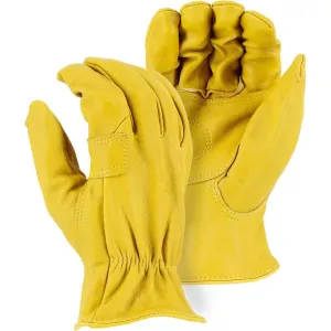 Leather Drivers Glove - A-Grade Goatskin Double Palm. Keystone Thumb. Shirred Back. Majestic (PK 12 Pairs)