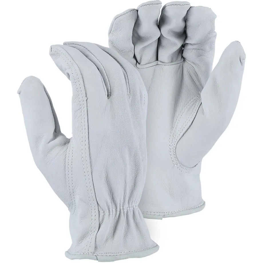 Leather Drivers Glove - A-Grade Goatskin. Keystone Thumb. Shirred Back. Rolled Leather Hem. Majestic (PK 12 Pairs)