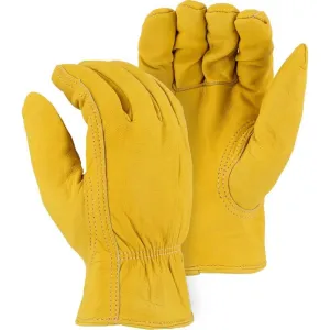 Leather Drivers Glove - AB-Grade Grain Elkskin. Winter Lined. Keystone Thumb. Shirred Back. Majestic (PK 12 Pairs)