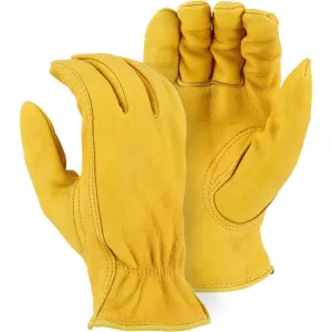 Leather Drivers Glove - B-Grade Deerskin. Keystone Thumb. Shirred Back. Majestic (PK 12 Pairs)