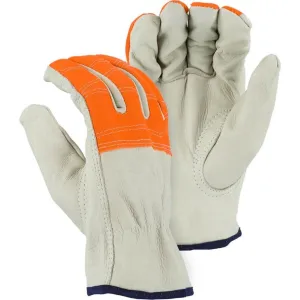 Leather Drivers Glove - BC-Grade Cowhide. Keystone Thumb. High Visibility Fingers. Majestic (PK 12 Pairs)