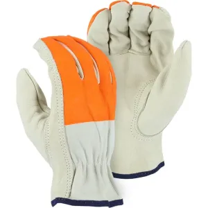 Leather Drivers Glove - BC-Grade Cowhide. Keystone Thumb. High Visibility Print Fingers. Majestic (PK 12 Pairs)