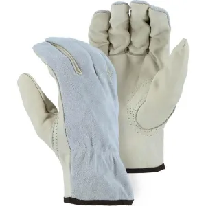 Leather Drivers Glove - Combination B-Grade Goatskin Palm. Split Cowhide Back. Keystone Thumb. Shirred Back. Majestic (PK 12 Pairs)
