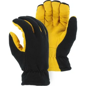 Leather Drivers Glove - Deerskin Palm. Fleece Back. Winter Lined. Wing Thumb. Shirred Back. Majestic (PK 12 Pairs)