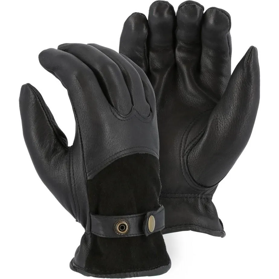 Leather Drivers Glove - Deerskin. Winter Lined. Keystone Thumb. Strap With Metal Buckle. Majestic (PK 12 Pairs)