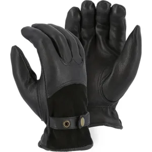Leather Drivers Glove - Deerskin. Winter Lined. Keystone Thumb. Strap With Metal Buckle. Majestic (PK 12 Pairs)