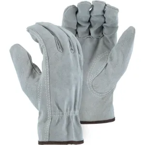 Leather Drivers Glove - Grey Split Cowhide. Keystone. Shirred. (PK 12 Pair)