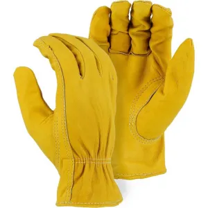 Leather Drivers Glove - Heavyweight B-Grade Elkskin. Keystone Thumb. Shirred Back. Majestic (PK 12 Pairs)