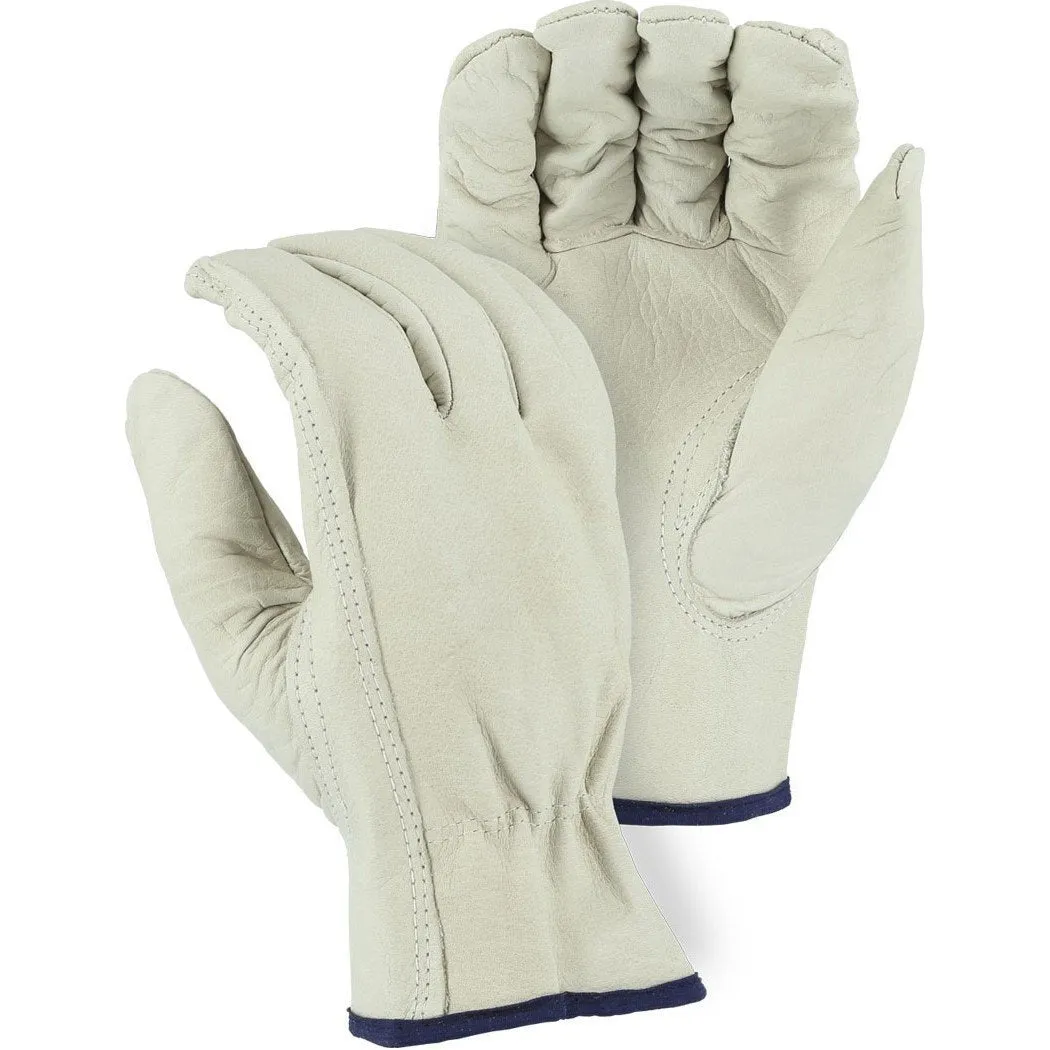 Leather Drivers Glove - Industrial-Grade Cowhide. Gunn Cut. Shirred Back. Keystone Thumb. Majestic (PK 12 Pairs)