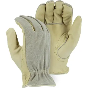 Leather Drivers Glove - Kevlar Sewn Combination B-Grade Cowhide. Keystone Thumb. Shirred Back. Majestic (PK 12 Pairs)