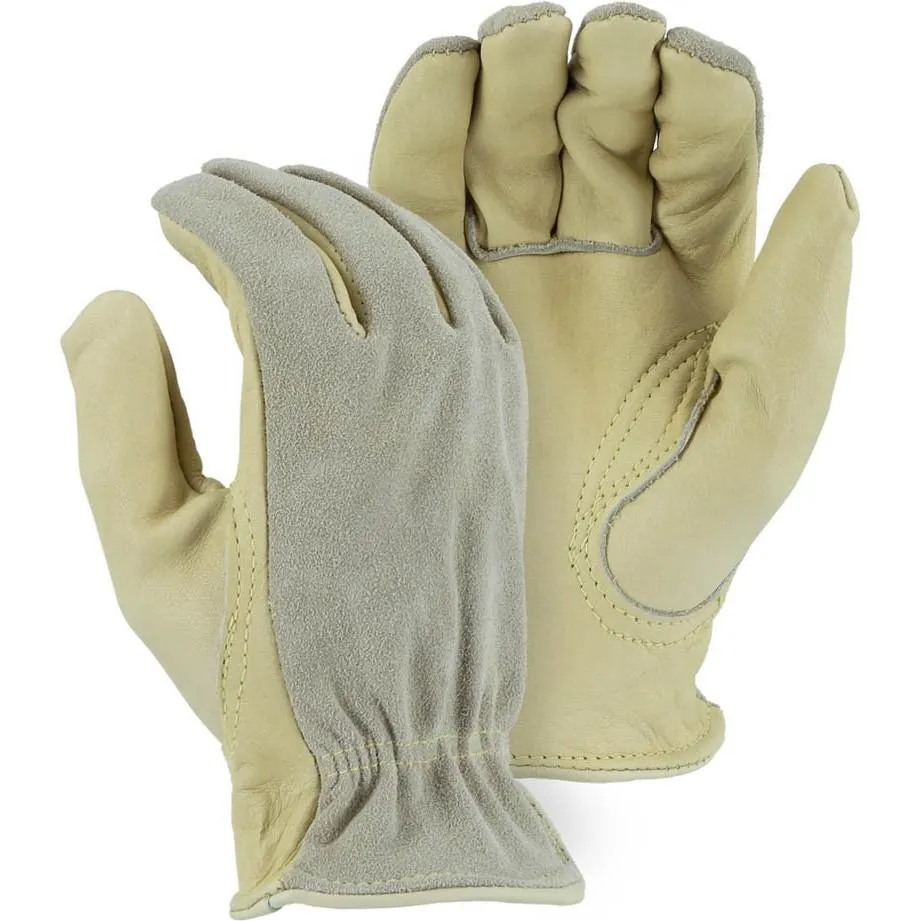 Leather Drivers Glove - Kevlar Sewn Combination B-Grade Cowhide. Keystone Thumb. Shirred Back. Majestic (PK 12 Pairs)