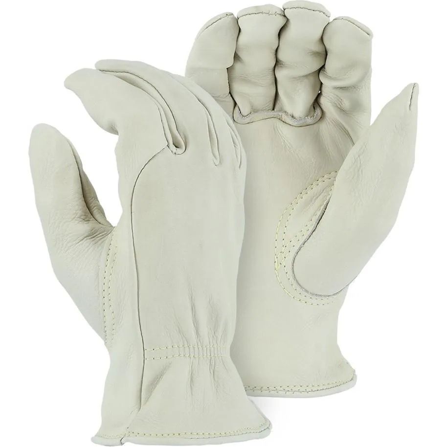 Leather Drivers Glove - Kevlar Sewn Top Grain A-Grade Cowhide. Keystone Thumb. Majestic (PK 12 Pairs)