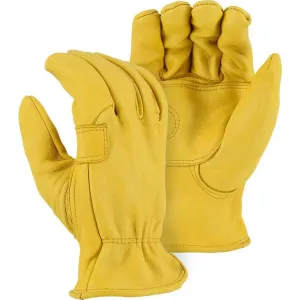 Leather Drivers Glove - Medium Weight A-Grade Elkskin Double Palm. Keystone Thumb. Shirred Back. Majestic (PK 12 Pairs)