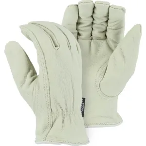 Leather Drivers Glove - Pigskin. Winter Lined. Keystone Thumb. Shirred Back. Majestic (PK 12 Pairs)