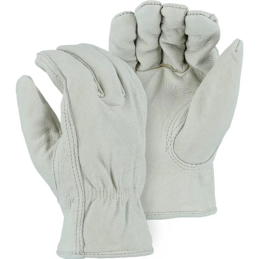 Leather Drivers Glove - Pigskin. Winter Lined. Keystone Thumb. Shirred Back. Majestic (PK 12 Pairs)