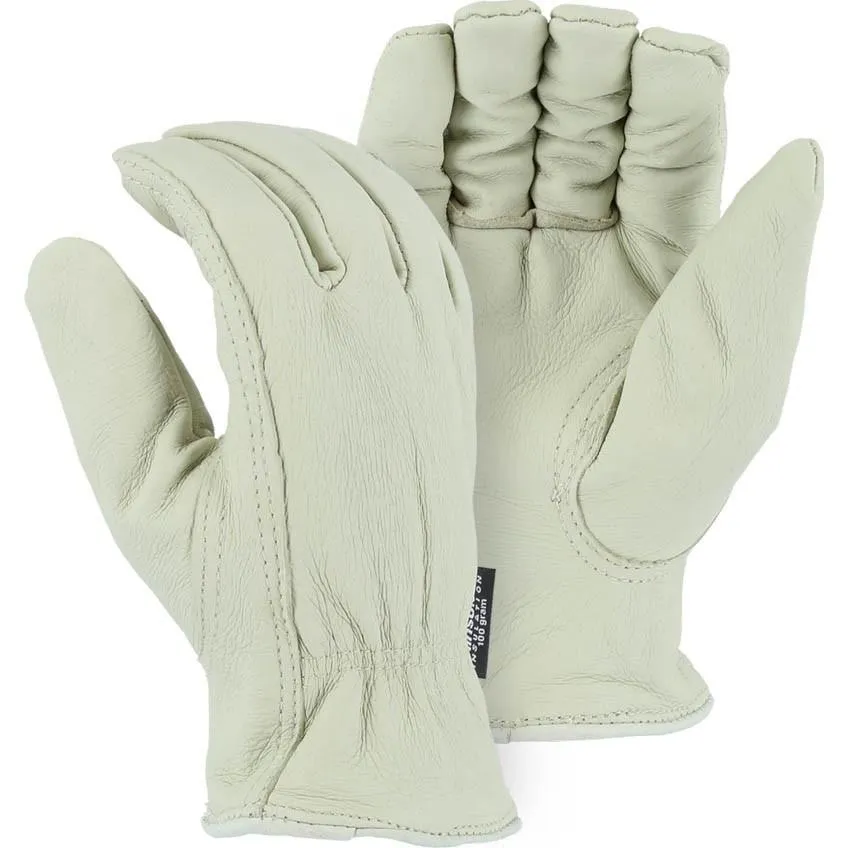 Leather Drivers Glove - Pigskin. Winter Lined. Keystone Thumb. Shirred Back. Majestic (PK 12 Pairs)