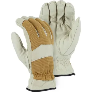 Leather Drivers Glove - Pigskin with Knit Back Drivers Gloves. Winter Lined. Semi-Straight Thumb. Shirred Wrist. Majestic (PK 12 Pairs)