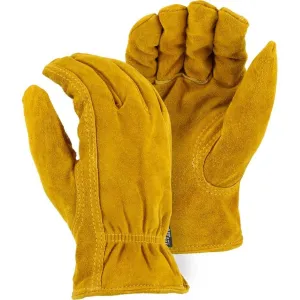 Leather Drivers Glove - Side Split Cowhide. Winter Lined. Keystone Thumb. Shirred Back. Majestic (PK 12 Pairs)