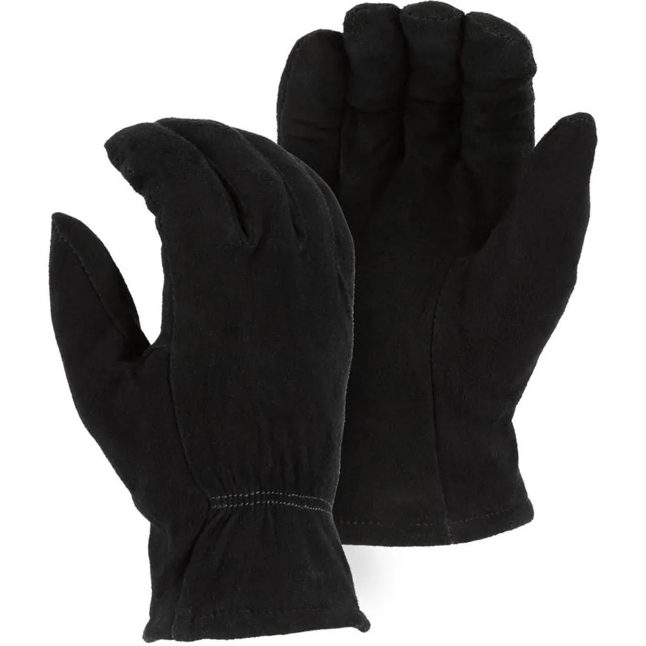 Leather Drivers Glove - Split Deerskin. Winter Lined. Keystone Thumb. Shirred Back. Majestic (PK 12 Pairs)