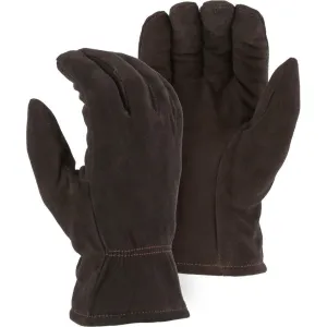 Leather Drivers Glove - Split Deerskin. Winter Lined. Keystone Thumb. Shirred Back. Majestic (PK 12 Pairs)