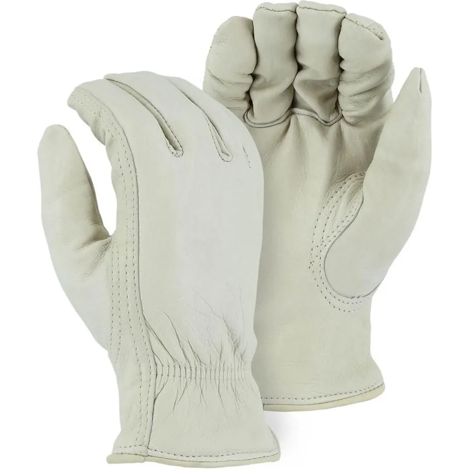 Leather Drivers Glove - Top Grain Cowhide. Winter Lined. Keystone Thumb. Shirred Back. Majestic (PK 12 Pairs)