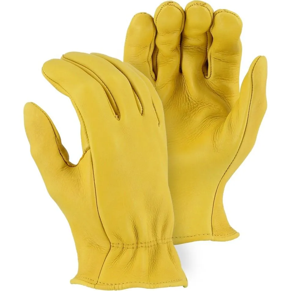 Leather Drivers Glove - Top Grain Medium Weight Elkskin. Wing Thumb. Internal Elastic. Majestic (PK 12 Pairs)
