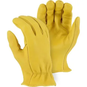Leather Drivers Glove - Top Grain Medium Weight Elkskin. Wing Thumb. Internal Elastic. Majestic (PK 12 Pairs)