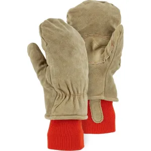 Leather Drivers Glove/Mitten - Side Split Cowhide. Extra Thick Winter/Freezer Lined. Majestic (PK 12 Pairs)