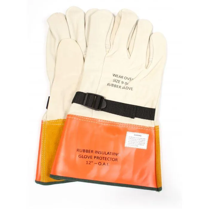 Leather Glove Protectors for Rubber Voltage Gloves - 12 Inch. Cinch Strap - National Safety Apparel