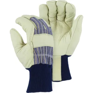 Leather Palm Glove - Grain Pigskin. Winter Lined. Straight Thumb. Knit Wrist. Majestic (PK 12 Pairs)