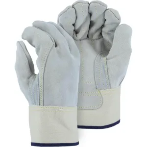 Leather Palm Glove - Kevlar Sewn Heavy Duty Full Split Cowhide Double Palm. Straight Thumb. Safety Cuff. Majestic (PK 12 Pairs)