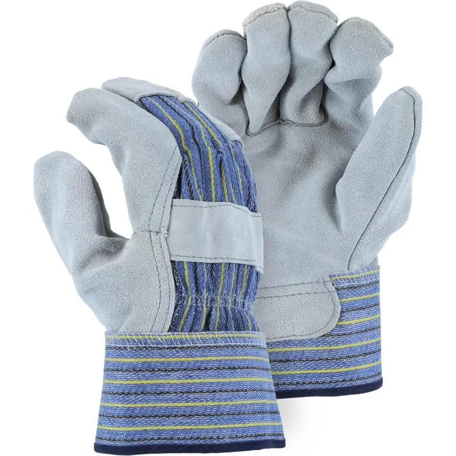 Leather Palm Glove - Premium Side Split Cowhide. Wing Thumb. Safety Cuff. Majestic (PK 12 Pairs)
