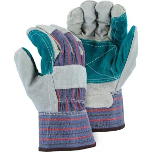 Leather Palm Glove - Select Shoulder Split Cowhide Double Palm. Wing Thumb. Gauntlet Cuff. Majestic (PK 12 Pairs)